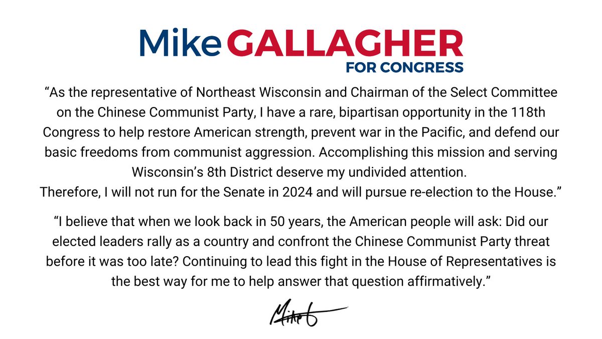 Mike Gallagher's Announcement on 2024: