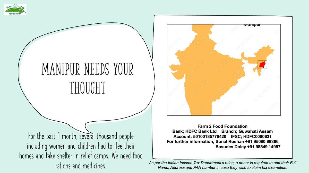 Our partners <a href="/Farm2foodF/">Farm2Food Foundation</a> are collecting funds to facilitate urgent relief for violence-hit Manipur. Do consider donating!

<a href="/nanditapb/">Nandita</a> <a href="/deepjyotisonu/">Deep Jyoti Sonu Brahma</a> <a href="/RebuildFund/">Rebuild India Fund</a> <a href="/dasra/">Dasra</a>