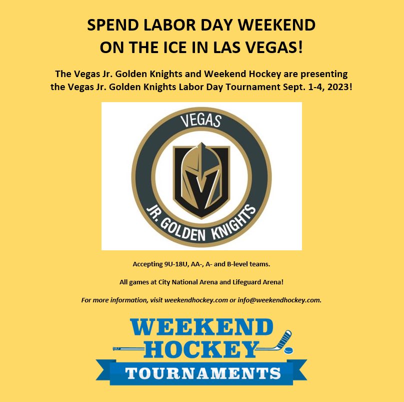 Few spots remain for 2023 Vegas Jr Golden Knights Labor Day Tournament! Register Now