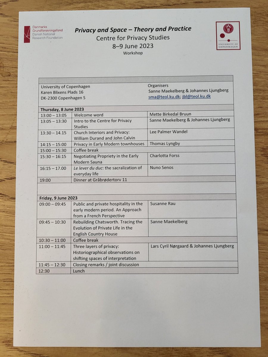 Many thanks to <a href="/spatial_history/">Susanne Rau (@spatial_history@mstdn.social)</a> <a href="/charlottaforss/">Charlottaforss</a> <a href="/BirkedalMette/">Mette Birkedal Bruun</a> <a href="/natalie_koerner/">Natalie P. Koerner</a> <a href="/AstorriPaolo/">Paolo Astorri</a> et al for a wonderful workshop <a href="/privacy_ku/">Centre For Privacy Studies</a> with a lot of illuminating research on #privacy in relation to multifunctional #space in the early modern period. The sun is shining as well☀️