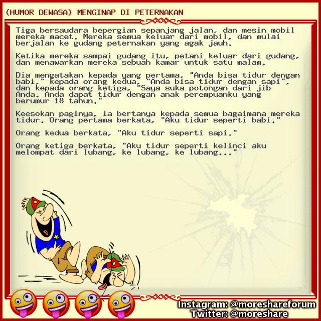 (HUMOR DEWASA) MENGINAP DI PETERNAKAN - UPDATE TIAP HARI!!! Jangan kelewatan!!! lumayan dari pada lumanyun buat ngilangin BETE!!! wkwkwkwkw Follow us - #humordewasa #cerita #lucudewasa #humor #humor #lucu #humorgokil #koleksihumor #kumpulanhumor #humor #indonesia #ceritahumor #hu