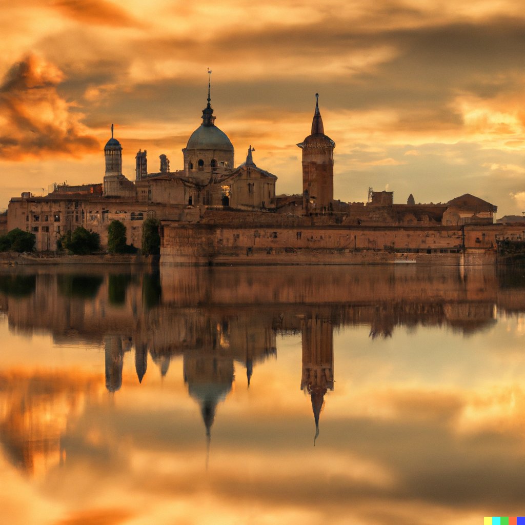 PalazzoDucaleMN's tweet photo. Abbiamo chiesto all'intelligenza artificiale che aspetto avrebbe oggi #Mantova se il colpo di stato del 16 agosto 1328, quando i #Gonzaga presero il potere a scapito dei #Bonacolsi, fosse fallito.
#artificialintelligencemuseums #museumsAI #museumsandAI #MuseumWeek2023 #IA https://t.co/eGJEoaz9Zq