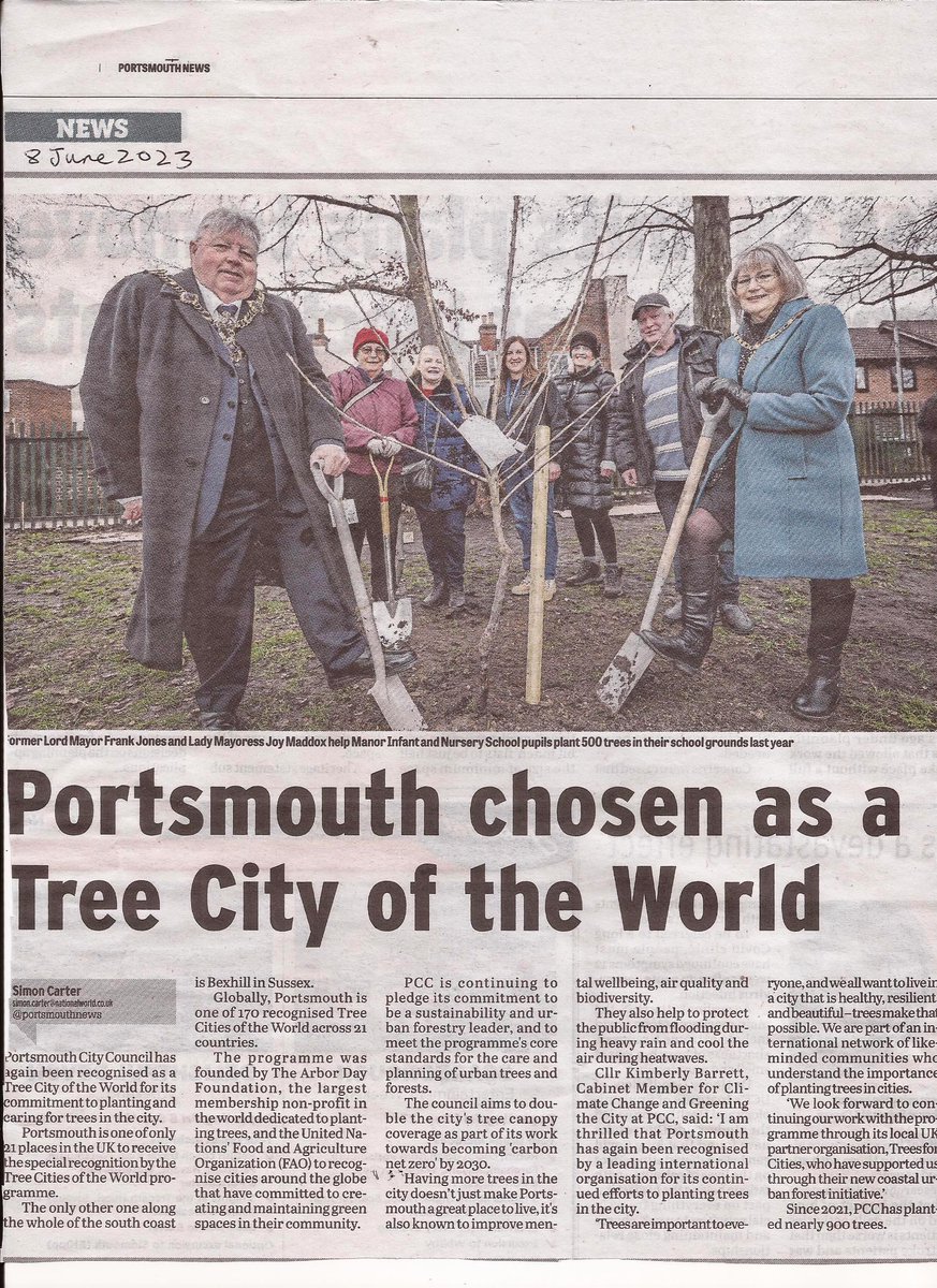 Portsmouth City Council has again been chosen as a Tree City of the World for its commitment to planting and caring for trees in the City.