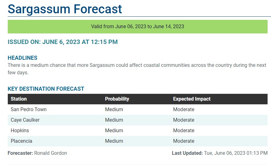 Sargassum Monitoring® on Twitter "06/06/2023 to 14/06/2023 BELIZE
