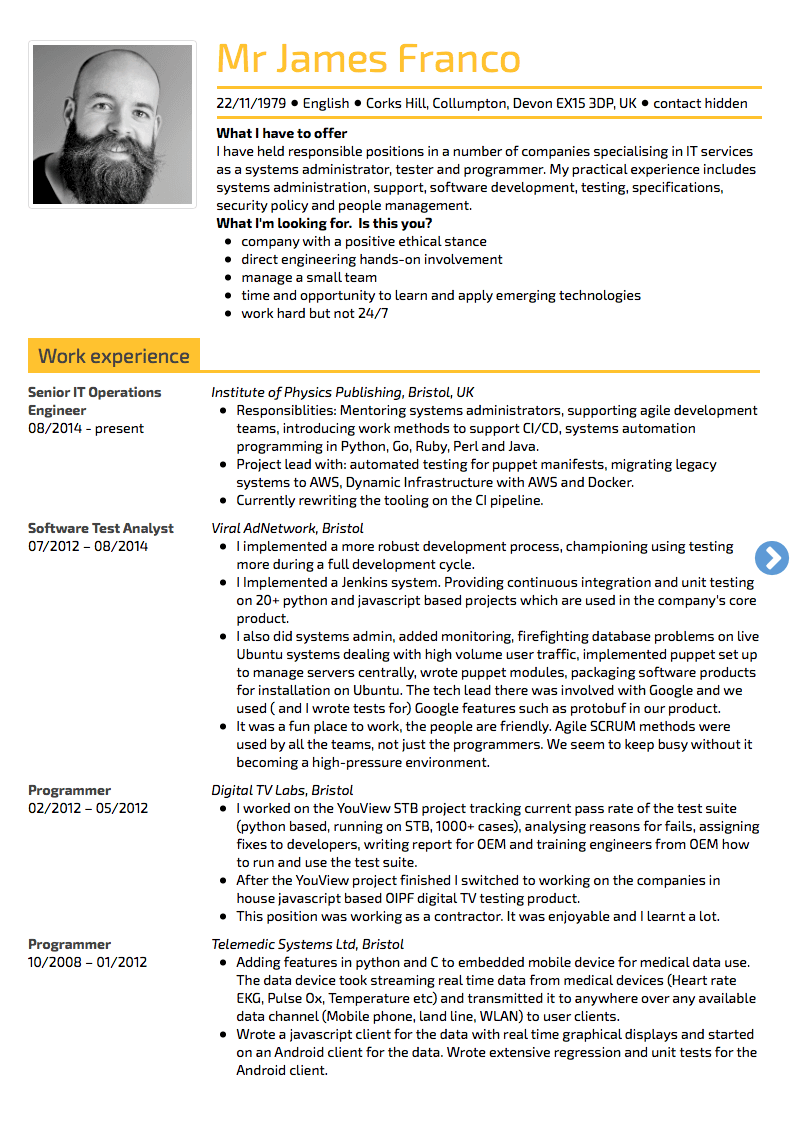 Kickresume's tweet image. Oracle: Senior IT Operations Engineer #ResumeExample

👍 If your #WorkExperience section speaks of your qualifications and achievements better than the list of your programming #skills, move it to the top.

👍 More recent jobs contain more information than older ones.
