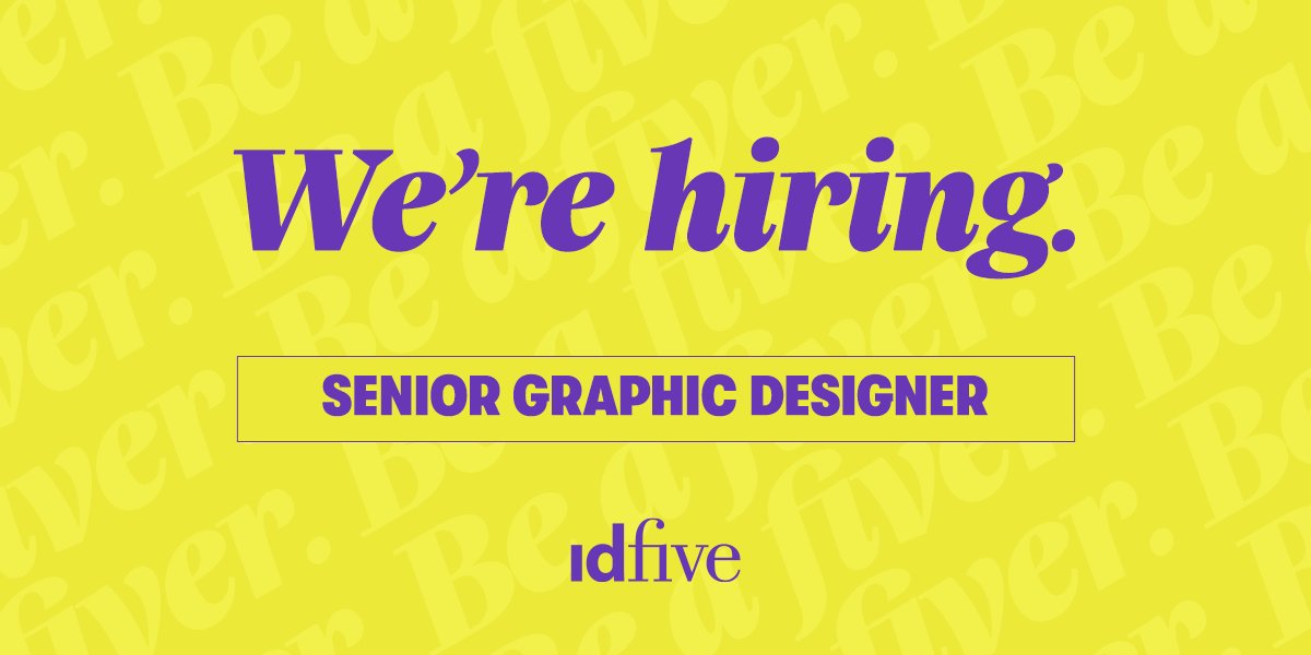 We’re hiring! idfive is looking for a passionate Senior Graphic Designer to join our Creative team. If you speak CMYK and dream in RGB, put down your Pantone mug and send us your portfolio. idfive.bamboohr.com/careers/30