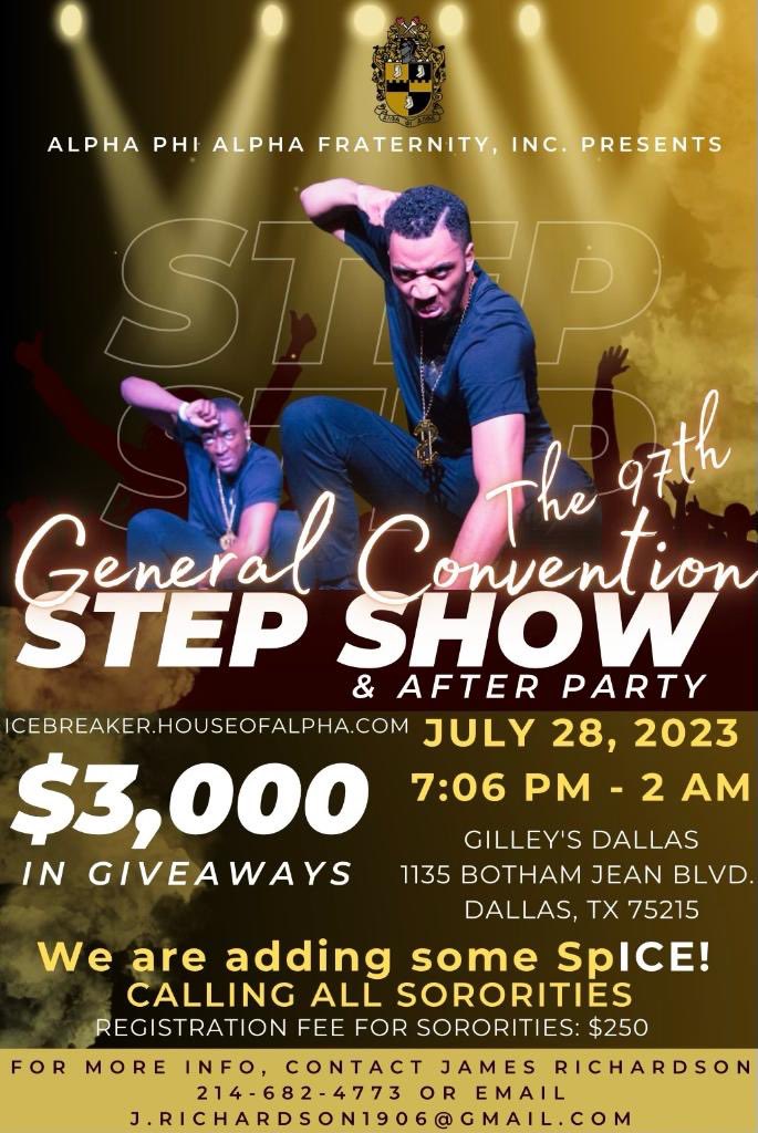 Alpha Phi Alpha Fraternity, Inc. invites you to watch an electrifying step show at the 97th General Convention on July 28th, 2023! 

Please share.

#APA1906Network #AlphaPhiAlpha #GeneralConvention