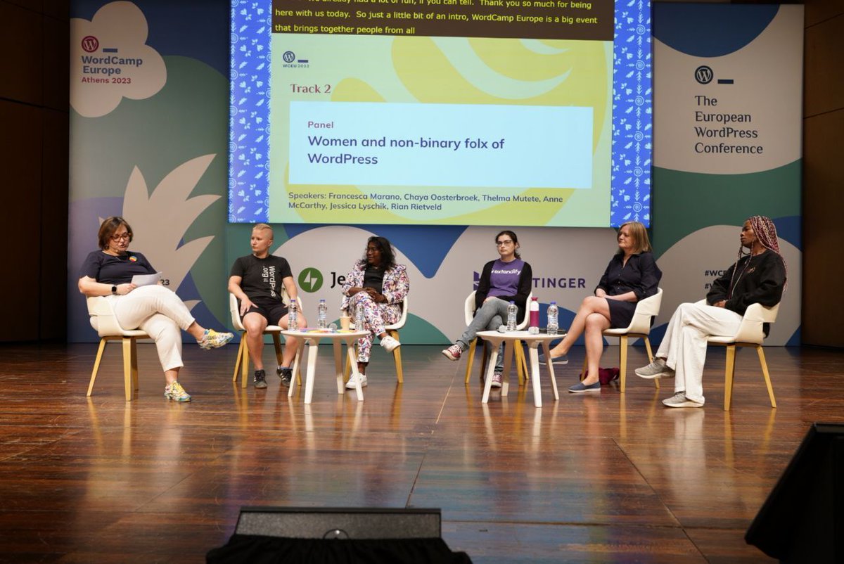 A remarkable panel discussion on the invaluable role of women and non-binary folx in the WordPress community at #WCEU by <a href="/FrancescaMarano/">Francesca Marano</a>, <a href="/chayaoost/">Chaya</a>, <a href="/thelmachido1/">ThelmaChido</a>, Anne McCarthy, <a href="/RianRietveld/">Rian</a>, and <a href="/jessicalyschik/">Jessica Lyschik</a>.

Diversity strengthens the fabric of the WordPress ecosystem.