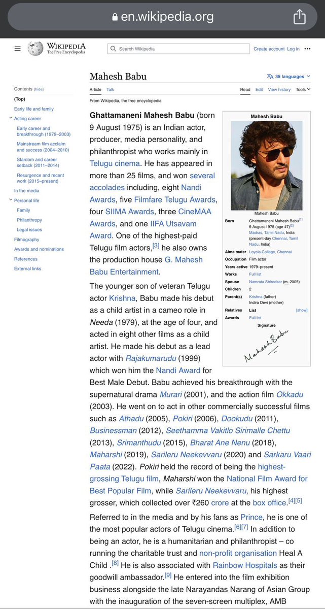PanduGadu2_0's tweet photo. Mahesh Babu Wikipedia Page Updated ☑️🔥

-> https://t.co/vkbsdvU7bR

 #GunturKaaram #Businessman4K @urstrulyMahesh https://t.co/ZmpIYBE4gF