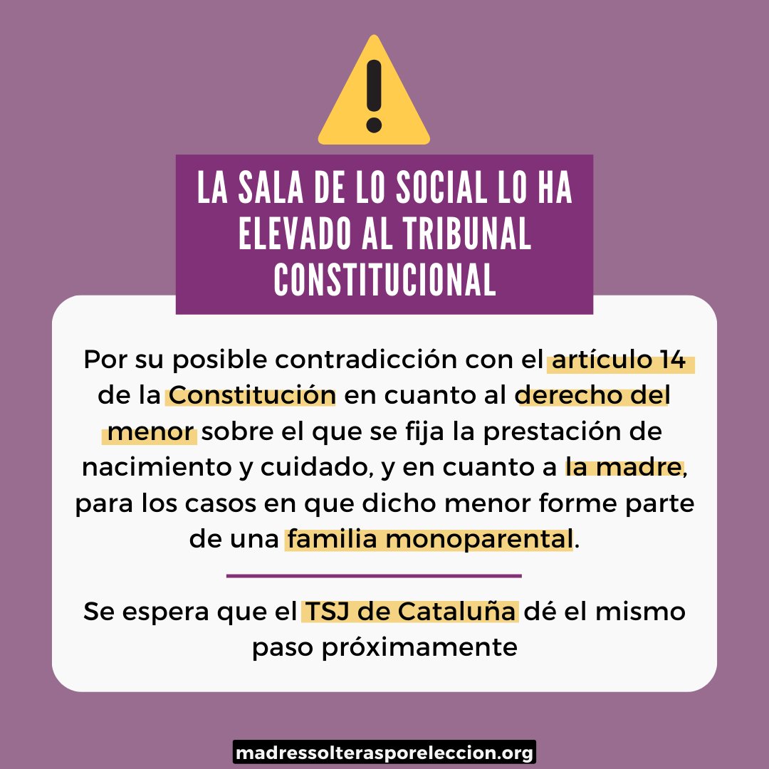 ‼️Última hora
El TSJPV ve motivos suficientes para que el Tribunal Constitucional analice si la denegación de la ampliación de permisos a #familiasmonoparentales es inconstitucional 👏👏
Se espera que el TSJ de Cataluña dé el mismo paso próximamente. #CuidadosenIgualdad