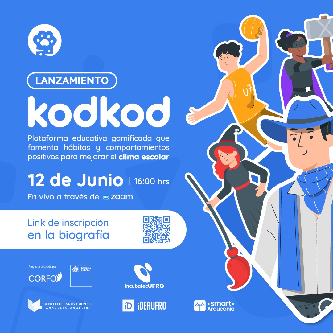 Conoce Kodkod, plataforma gamificada para mejorar el clima escolar y la disposición al aprendizaje de estudiantes. 👩‍🏫 🧑‍🏫

🗓️Lunes 12 de Junio a las 16:00 hrs mediante la plataforma Zoom.

Inscríbete en el link en la biografía de instagram.com/kodkod_cl/

Te esperamos 😃