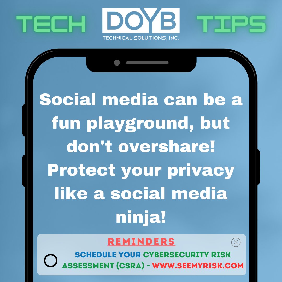 SEEMYRISK.COM - Book your CSRA Consult Today! Social media can be a fun playground, but don't overshare! Protect your privacy like a social media ninja! #SocialMediaPrivacy #DigitalFootprint #DOYBCyber