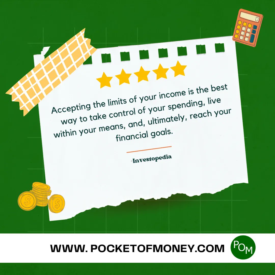 PocketofMoney's tweet image. Accepting the limits of your income is the best way to take control of your spending, live within your means and ultimately reach your financial goal. 

#budgetplanning #budgetliving #saveforthefuture