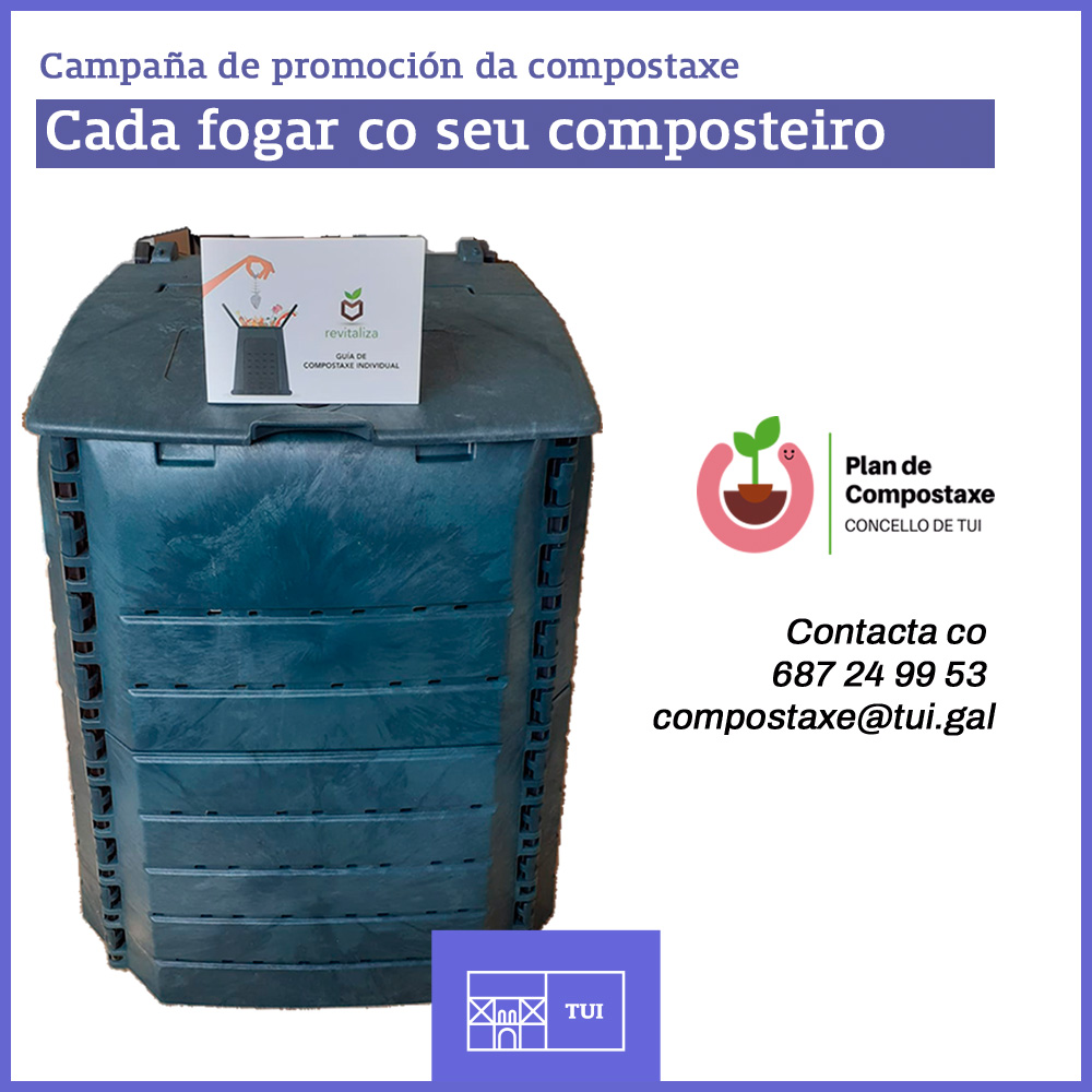 Concellotui's tweet image. Continuamos coa campaña de promoción da #compostaxe. Lembra que podes solicitar un composteiro individual no 📲687 24 99 53 ou no📩compostaxe@tui.gal.

Compóstate ben, composta en #Tui.