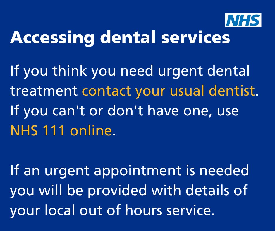 If you think you need urgent dental treatment contact your usual dentist. If you can’t or don’t have one please use NHS 111 online - 111.nhs.uk 🦷.

For more information about dental services in Norfolk and Waveney visit: improvinglivesnw.org.uk/about-us/denta…