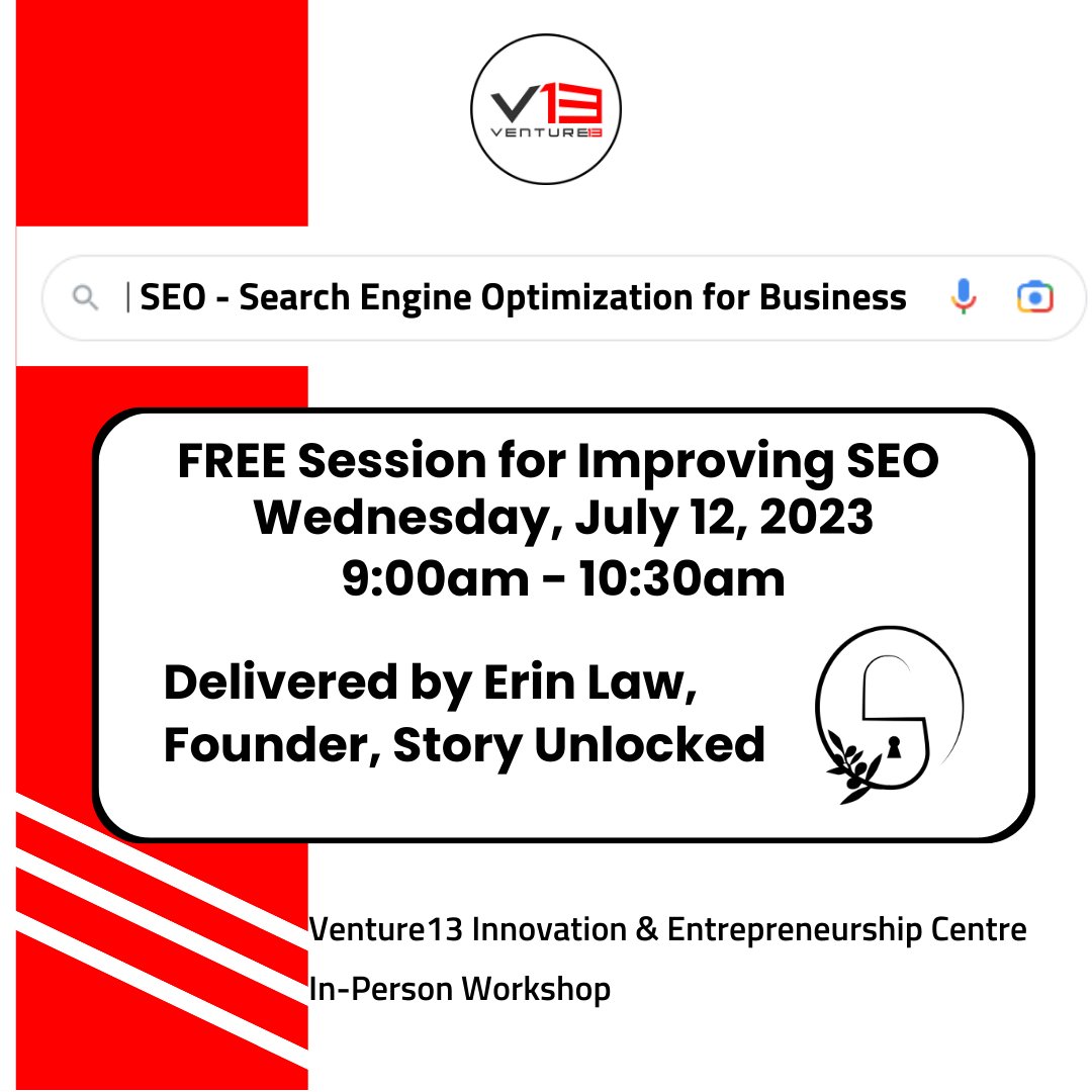 Tired of being invisible on the internet?  Looking to get your business to the top of the search? Join us on July 12, in-person at Venture13, to learn how you can improve your SEO.  

Register for your spot: buff.ly/43KwYJ6