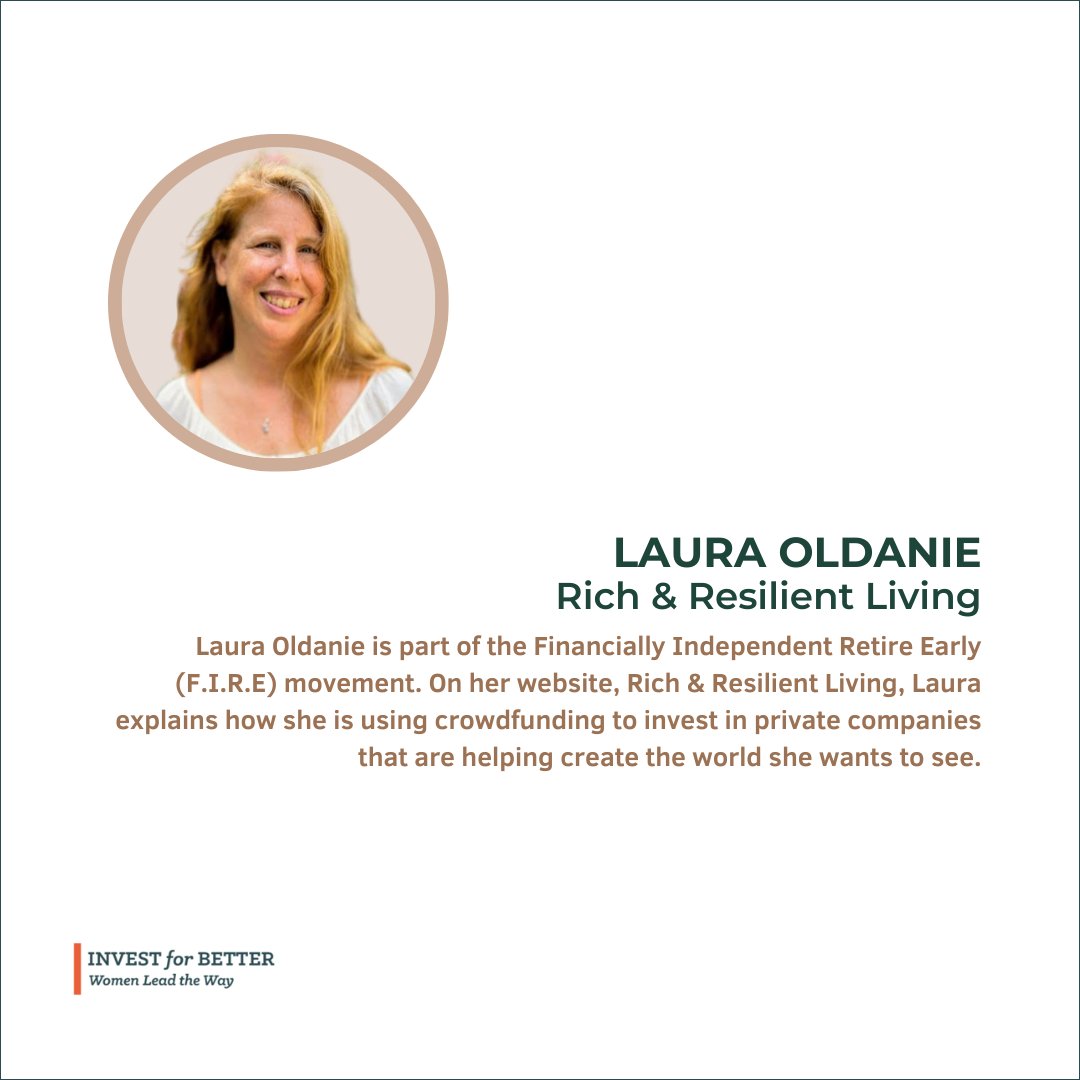 Laura Oldanie, founder of <a href="/Rich_Resilient/">Rich & Resilient Living</a> &amp; part of the F.I.R.E movement, explains how she is using crowdfunding to invest in private companies that are helping create the world she wants to see. bit.ly/3IRnl32
#investingtips #sustainableliving #womensupportingwomen