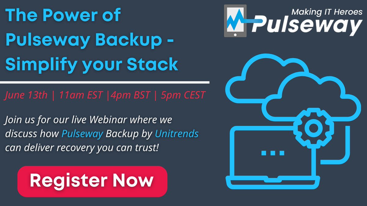 Join us on June 13th for our live Webinar, where we will discuss how Pulseway Backup by Unitrends can provide recovery you can trust while reducing the admin burden on your team. 

REGISTER HERE: ow.ly/w7rk50OAuZ5