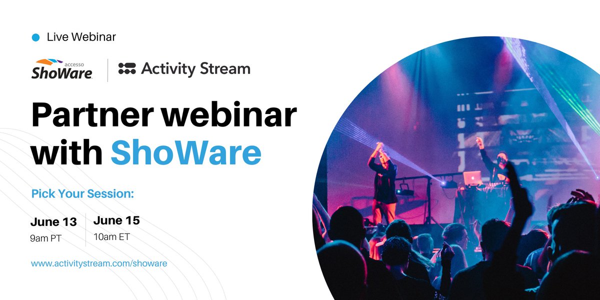 Activity Stream (@2activitystream) on Twitter photo Join us for a webinar where Activity Stream and <a href="/ShoWareCenter/">accesso ShoWare Center</a> reveal their game-changing partnership. 🤝
Learn how we help revolutionize customer engagement in the live entertainment industry. 🎭🎟️
Don't miss this opportunity to sell more tickets!
activitystream.com/showare Join us for a webinar where Activity Stream and <a href="/ShoWareCenter/">accesso ShoWare Center</a> reveal their game-changing partnership. 🤝
Learn how we help revolutionize customer engagement in the live entertainment industry. 🎭🎟️
Don't miss this opportunity to sell more tickets!
activitystream.com/showare