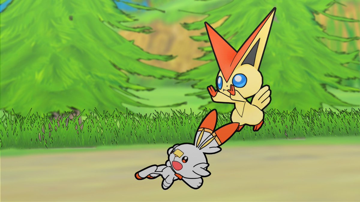 mewmation's tweet photo. scorbunny and victini #pokemon #pokémon #victini #scorbunny https://t.co/8weYOHjpee