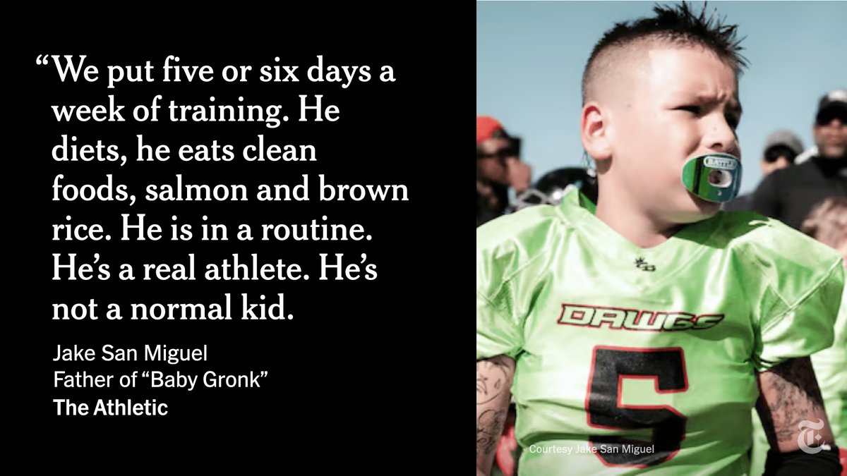 From @TheAthletic: Baby Gronk is a 10-year-old whose father is pitching him as the next big thing in college football. “He’s a real athlete. He’s not a normal kid,” his father told us. “He has been trained and programmed since he was 6 years old.” nyti.ms/3J4B6vx