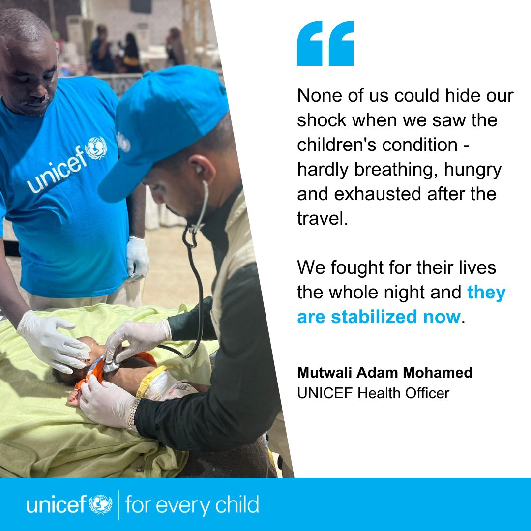 “None of us could hide our shock when we saw their condition - hardly breathing, hungry &amp; exhausted," Mutwali Adam Mohamed, <a href="/UNICEF/">UNICEF</a>'s health officer.

Mutwali prepared the medical support needed for the arrival of children from #Maygoma orphanage in #Khartoum.