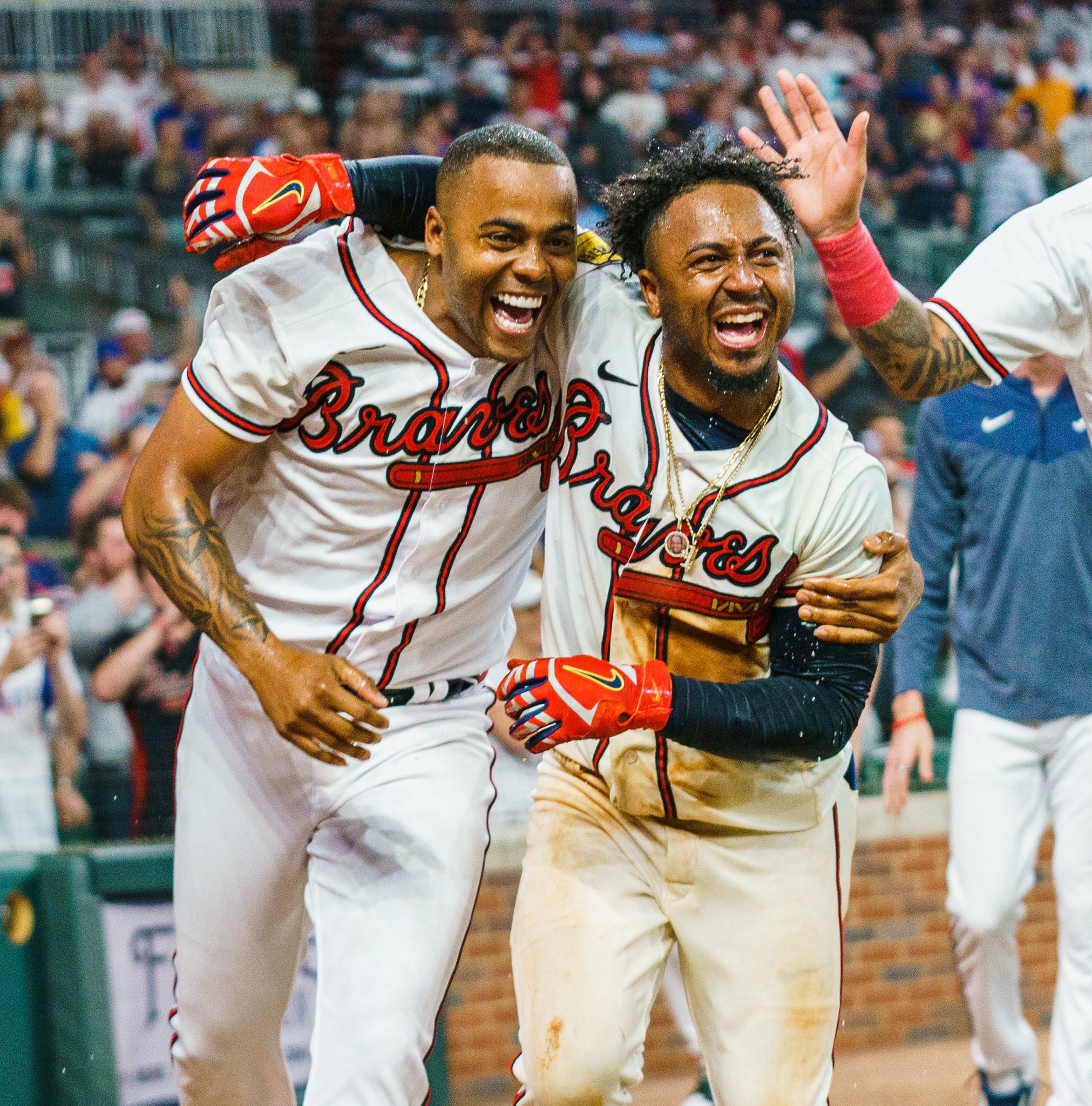 Ozzie Albies laughing during game