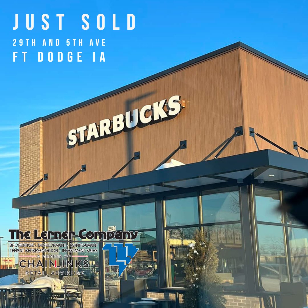 We are excited to announce the successful sale of the Starbucks in Ft Dodge, IA! Shoutout to Jared Sullivan and Ben Meier for their representation of the sellers.