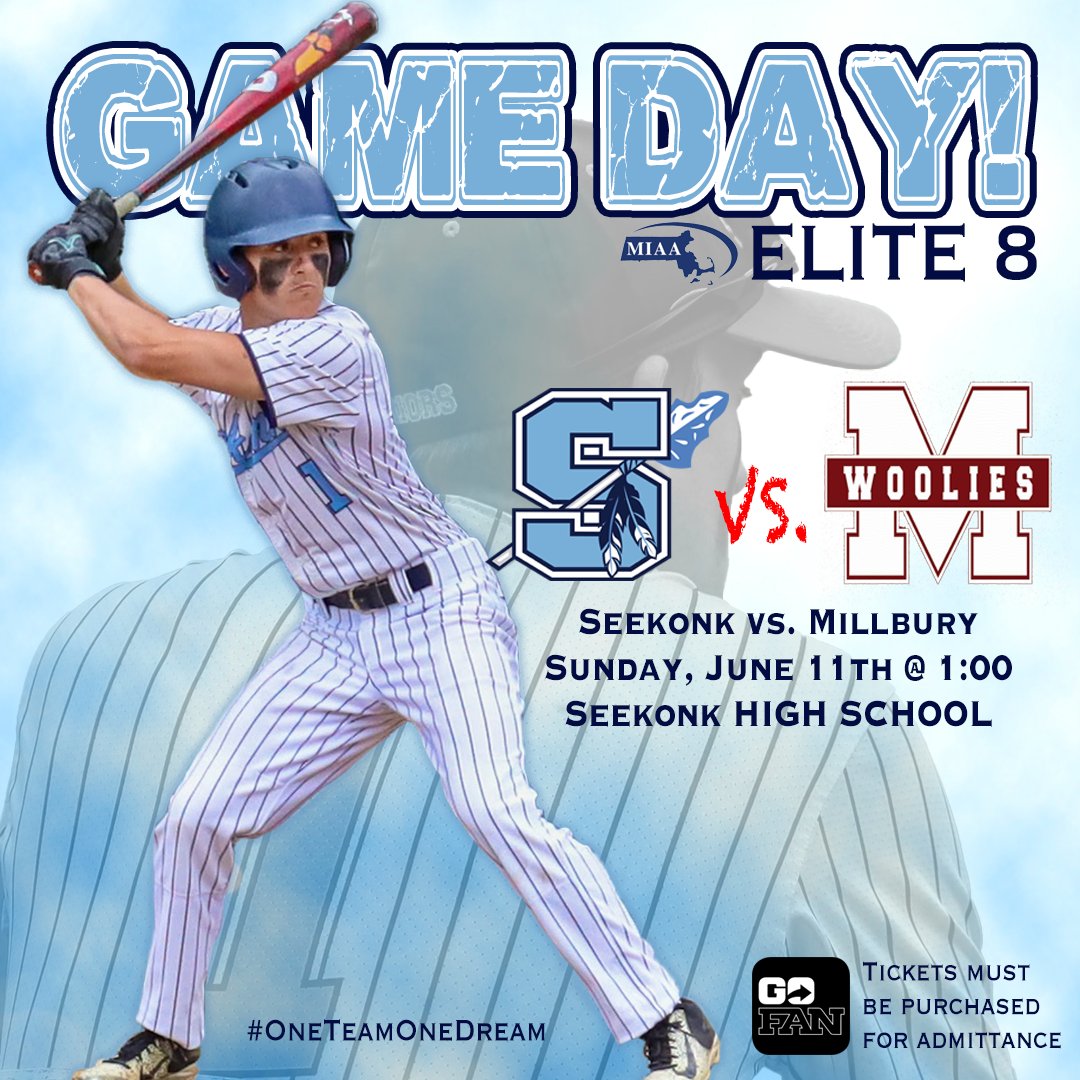 Who's ready for the Elite 8?! The <a href="/Seekonkbaseball/">WarriorBB</a> team takes on Millbury today at home for a spot in the Final Four. Tickets must purchased here: gofan.co/app/school/MA2…
