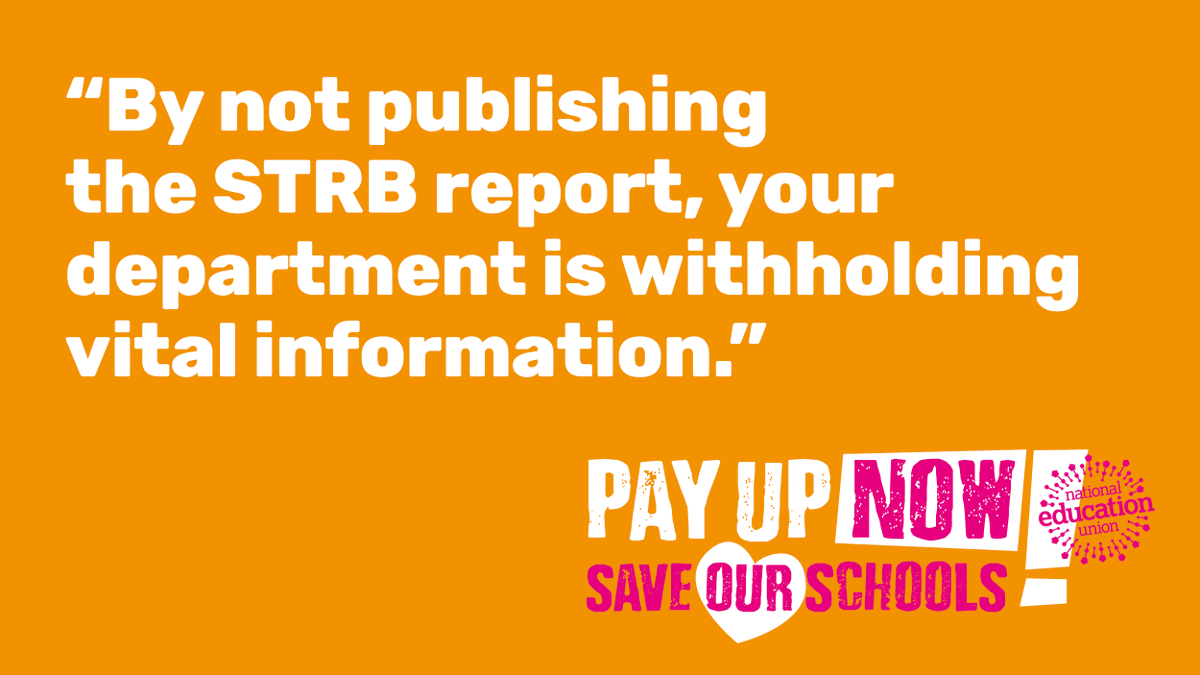 The failure to publish the STRB report raises suspicions that the Government is planning not to implement the recommendations of the independent review body.

Today we’ve written to <a href="/GillianKeegan/">Gillian Keegan</a> - read our letter here 👉 bit.ly/3X5rUwH