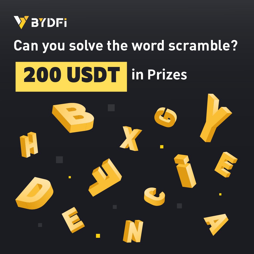 Time for fun! Solve this word scramble &amp; win rewards

🔸Follow <a href="/BYDFi/">BYDFi</a>
🔸RT &amp; tag 3 friends
🔸Filled out this form Complete: giv.gg/bydfiwordscram…

20 lucky winners will share 200 USDT Perpetual trial funds
⏰June 12th 12:00(SGT)

#Giveaway #BYDFi