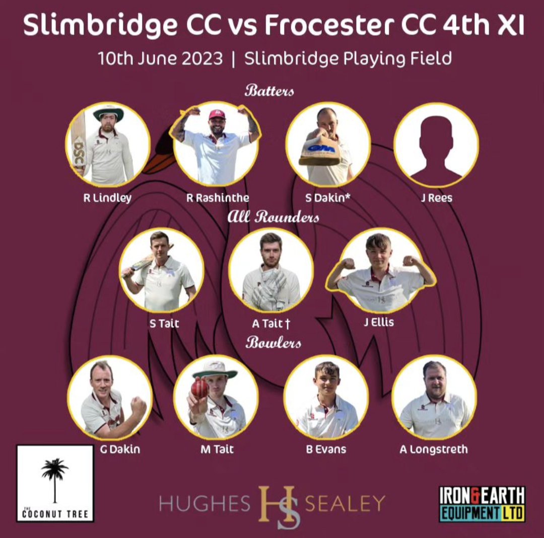 Slimbridge CC (@slimbridgecc) on Twitter photo Tomorrow we welcome <a href="/FrocesterCC/">Frocester CC</a> 4s to the SCG in another top of the table clash. Here are the Slimbridge XI selected to play, expecting another warm one! #uppabridge Tomorrow we welcome <a href="/FrocesterCC/">Frocester CC</a> 4s to the SCG in another top of the table clash. Here are the Slimbridge XI selected to play, expecting another warm one! #uppabridge