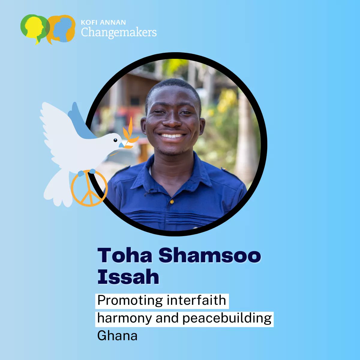 KofiAnnanFdn's tweet photo. Meet Toha Shamsoo Issah, a committed peacebuilder and Kofi Annan Changemaker 2023! He works to promote interfaith dialogue and empower youth for a peaceful world.
#KAChangemakers #Peacebuilding #YouthEmpowerment https://t.co/TUzaMkAVlg