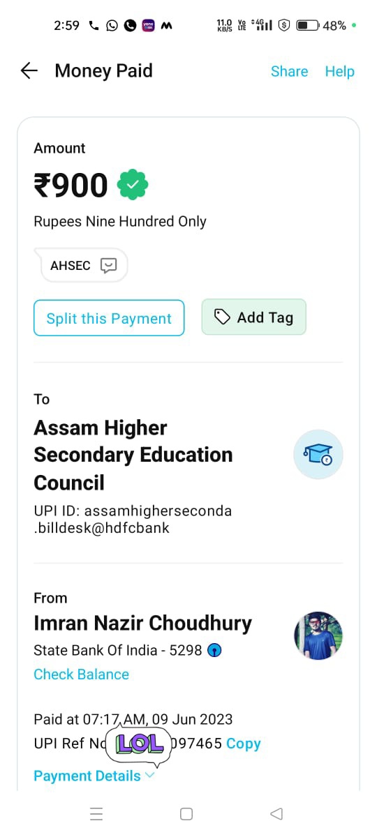 Choudhurycreat1's tweet photo. @aboyobbhuyan Sir, I have submitted my online application for rechecking my papers of HS FINAL examination 2023 today at 7:14 am. And I already have paid my fee by my Paytm UPI  but suddenly website got crushed and an error occured and my application was rejected and balance has been debited. https://t.co/OIjKRYf8Nn