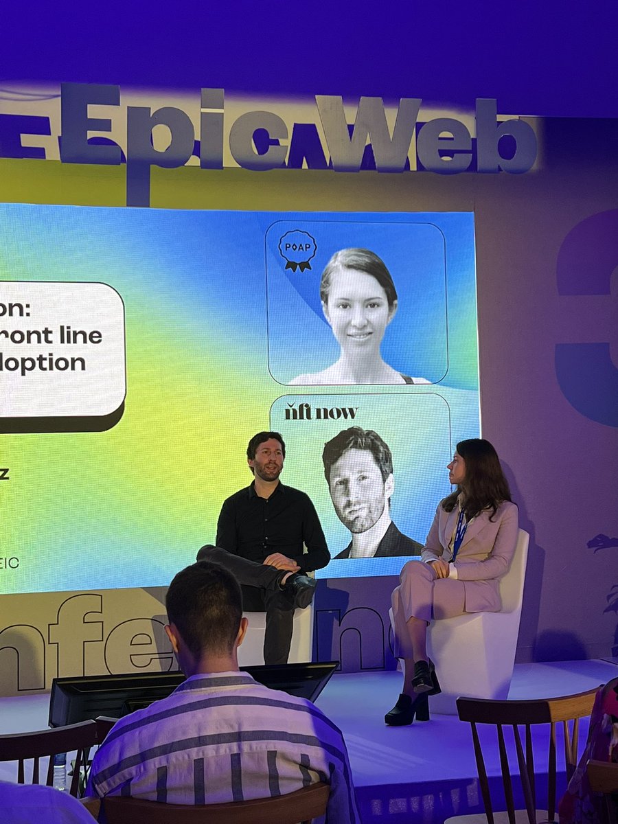 tony88kent's tweet photo. Isabel Gonzalez @poapxyz and @mattmedved from @nftnow on stage! 

Isabel: “normies’ perception of POAPs are better than we expected”…

#epicweb3 #NFTs @epicweb3 https://t.co/G53d2ngpj2