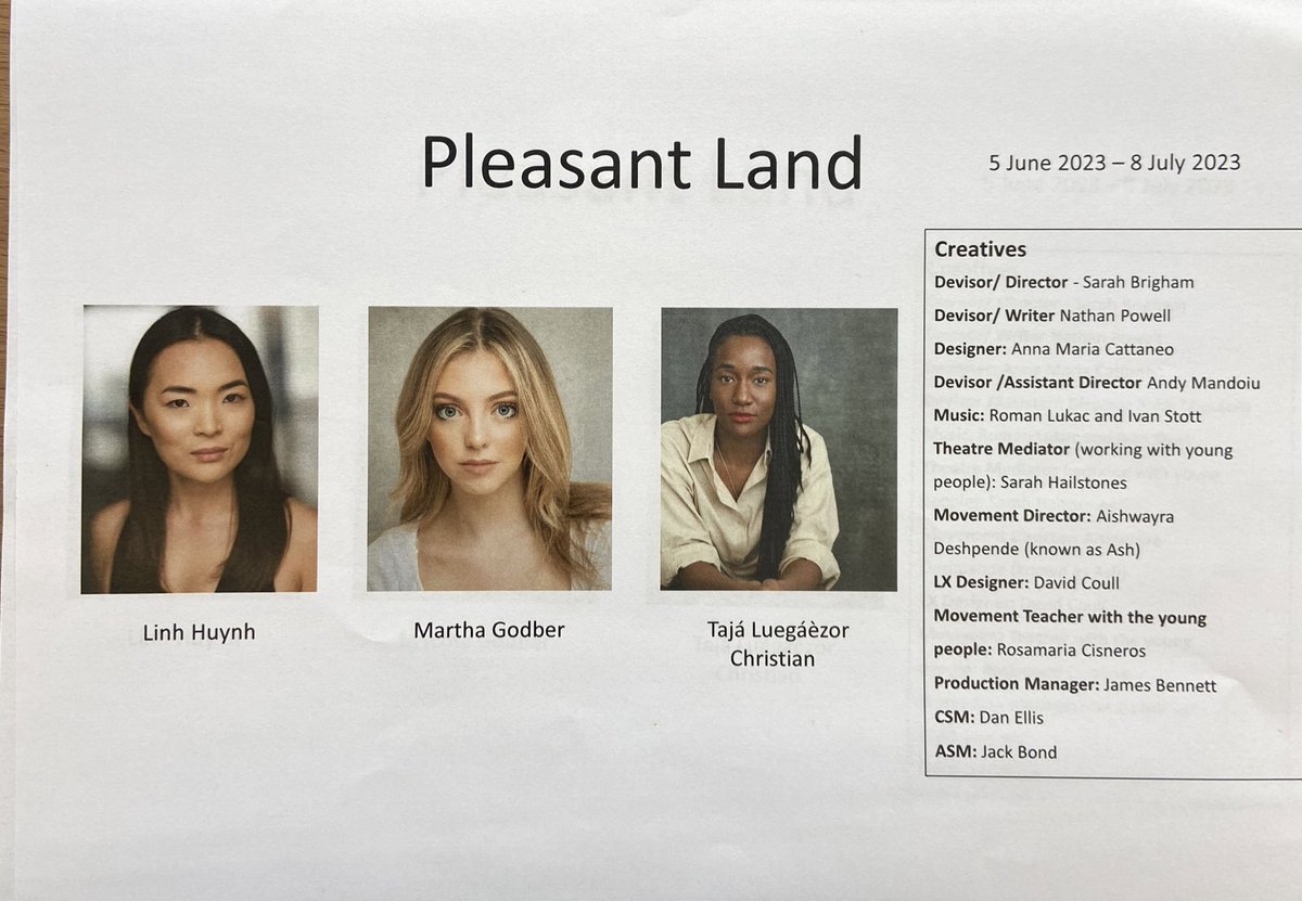Glorious first week devising @DerbyTheatre for upcoming production of ‘Pleasant Land’ 🤩 The team behind this project is insaaaane, so grateful to be working alongside amazing creatives & learning every day!! ✨