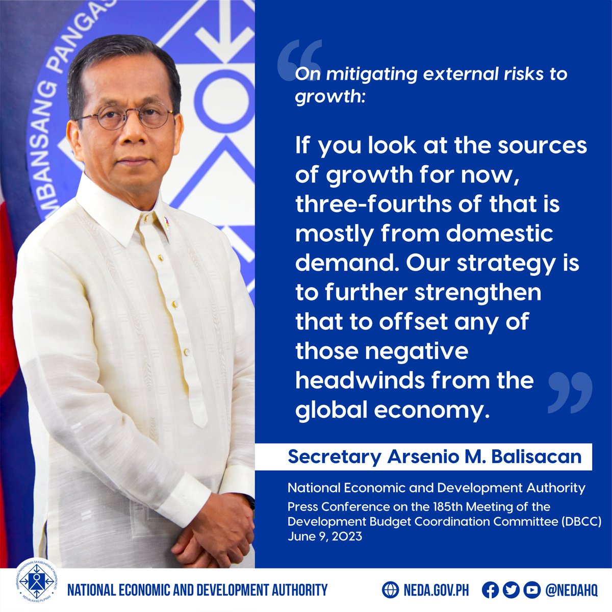 DEPDevgovph's tweet image. 𝐋𝐎𝐎𝐊: At the Press Conference on the 185th Meeting of the Development Budget Coordination Committee (DBCC), NEDA Secretary @ambalisacan highlighted the economic team&apos;s priority to strengthen domestic demand as a measure against global headwinds hindering growth.

#DBCC