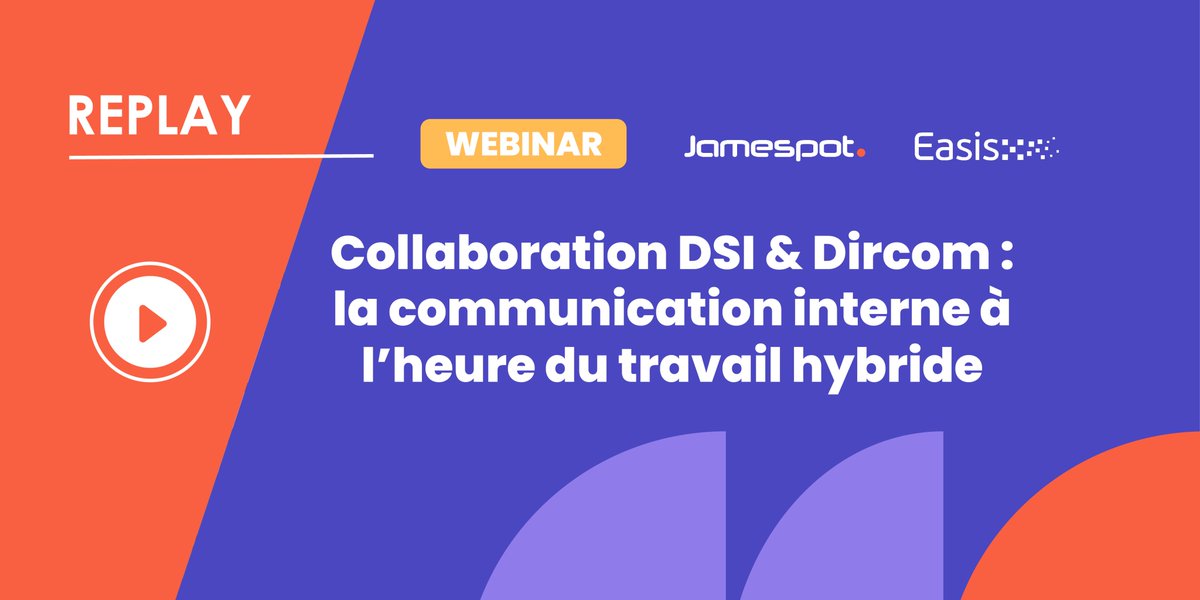 💻 Vous avez manqué notre webinar "Collaboration #DSI &amp; #Dircom : la #communicationinterne à l’heure du travail hybride", co-animé avec @Jamespot le 1er juin dernier ?

👉 Le replay est disponible ici : bit.ly/3qytoU0

#FutureOfWork #TransfoNum