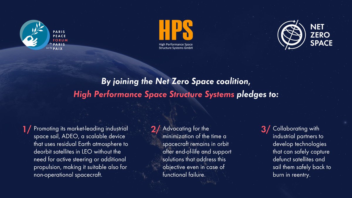 ParisPeaceForum's tweet photo. ππ°οΈ#BREAKING: @HPS_GmbH is joining the #NetZeroSpace initiative to protect Earth's orbital environment!
If you too want to contribute to achieving sustainable use of outer space, reach out at:
π§ netzerospace@parispeaceforum.org
Find out more π https://t.co/wesAFon9Bg https://t.co/HWyvoFi90v