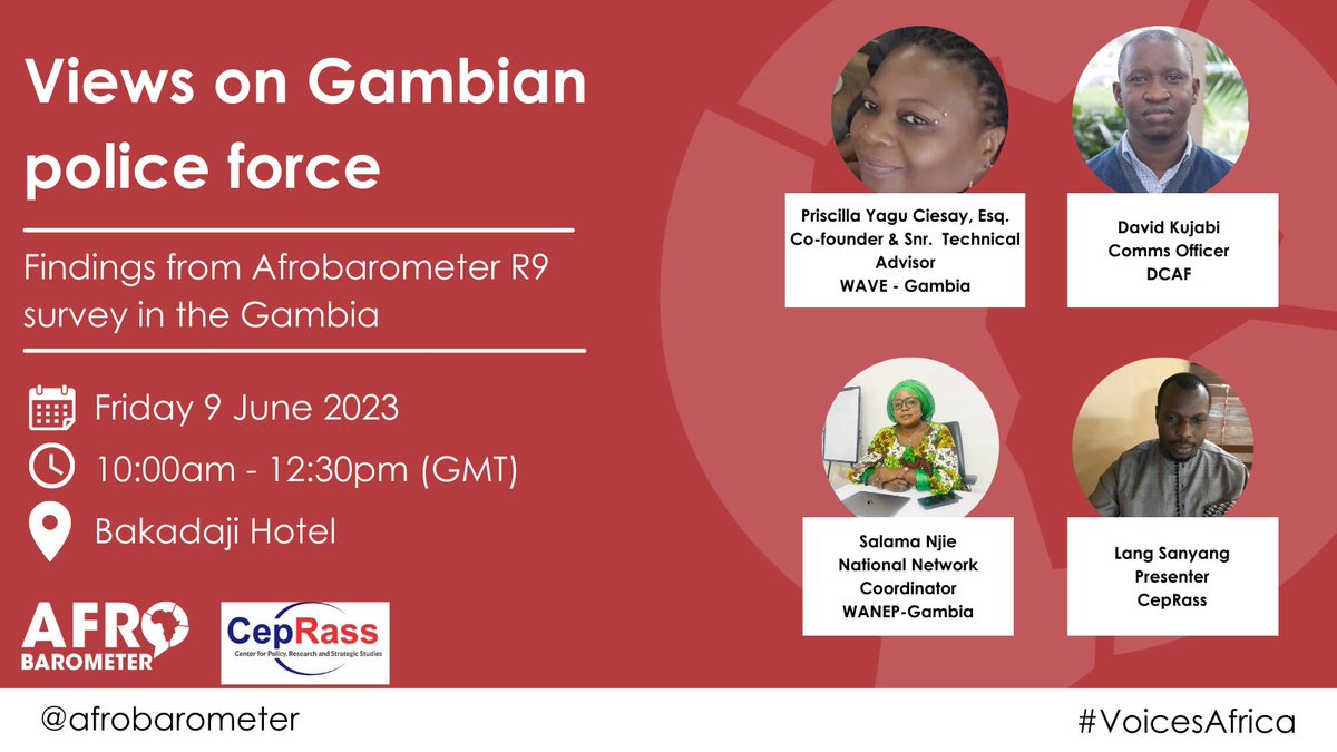 Happening now: Join us on Facebook live as we discuss Gambian citizens' opinions on their #police force.  
Click here to join us: facebook.com/watch/live/?re…
#Gambia #PoliceForce #VoicesAfrica