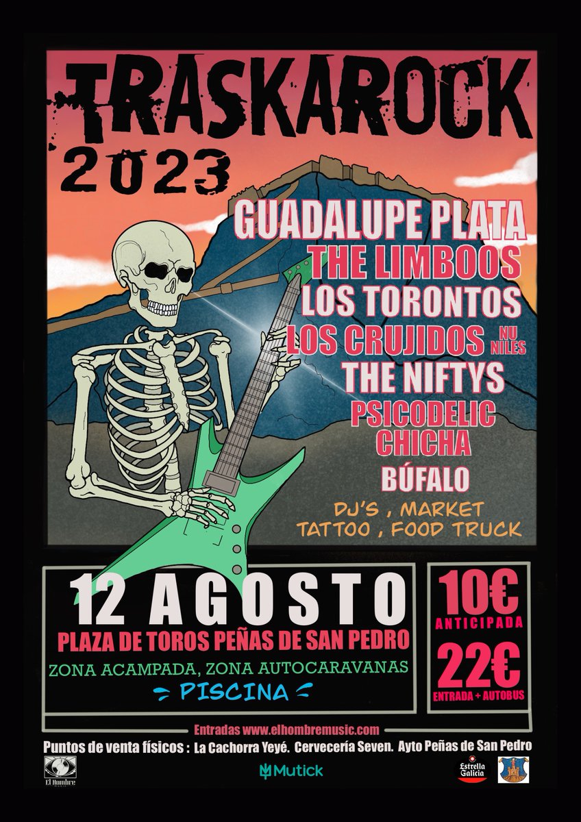 Mutick_com's tweet photo. 👉 Ya está aquí el TRASKA ROCK 2023

Con las actuaciones de:  @guadalupeplata , @The_Limboos , @theniftys ... Y MUCHOS ARTISTAS MÁS 🤩  

📍Plaza de toros de Peñas de San Pedro. 

 Prom: #elhombremusic

¡No te quedes sin tu entrada! https://t.co/pLDOrbQlWc