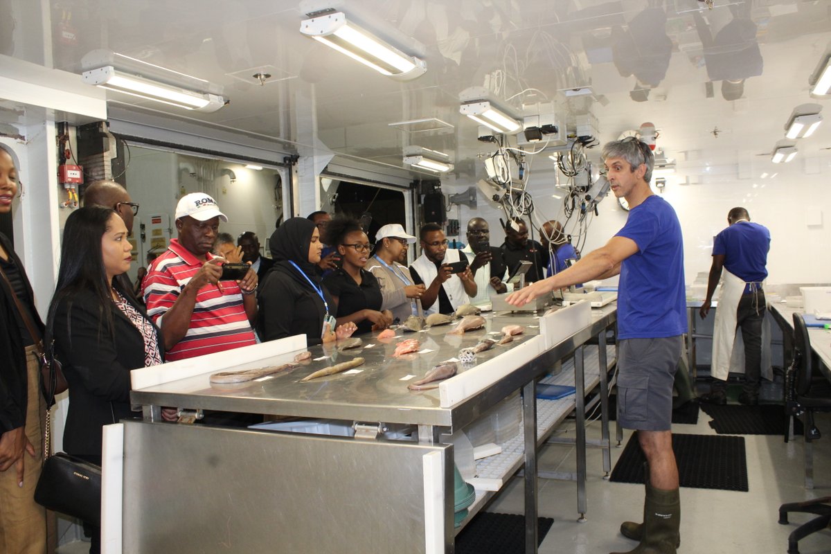 The participants of the 12th session of the #SWIOFC, joined yesterday in the #WorldOceansDay celebration in Maputo, #Mozambique🇲🇿 on board of the research vessel Dr #FridtjofNansen of the #EAFNansen Programme.