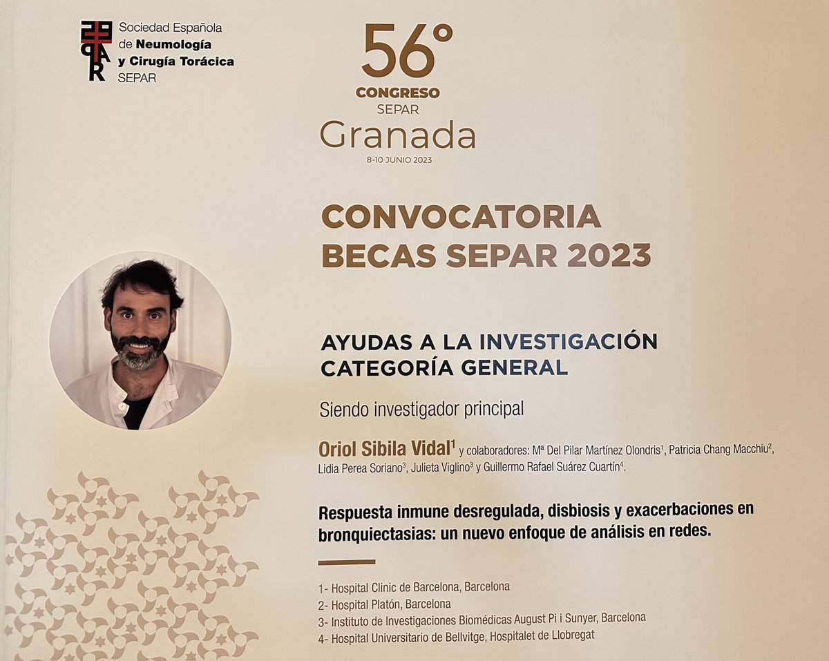 Muchas gracias <a href="/SeparRespira/">SeparRespira</a> por financiar nuestra investigación en #Bronquiectasias. <a href="/hospitalclinic/">Hospital Clínic</a> <a href="/idibaps/">IDIBAPS</a>