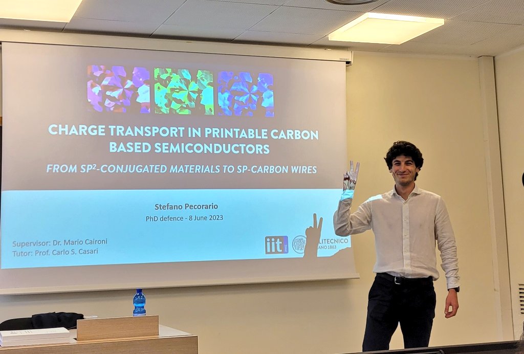 nanolab_polimi's tweet photo. 🎓#NanoLabDoctorate | Congratulations to Dr. Stefano Pecorario, new PhD graduate from #NanoLab and @IITalk! His dissertation focuses on the charge transport in printable carbon-based semiconductors, from sp2-conjugated materials to sp-carbon wires. https://t.co/CuQQt3N3Iq