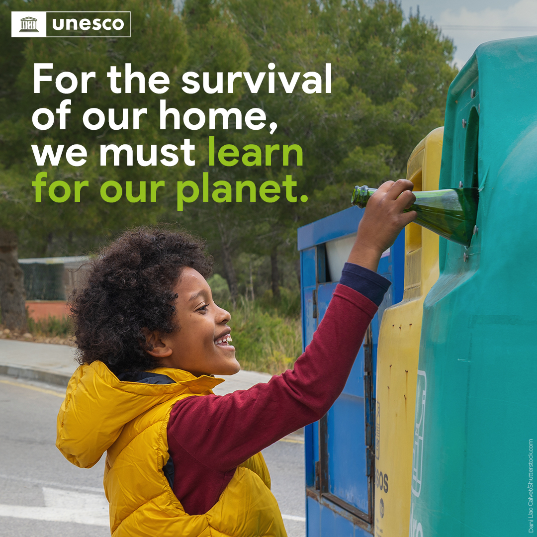 Education2030UN's tweet photo. Learning is key to finding solutions for a more sustainable world.

Yet not all learners are receiving the tools &amp; knowledge to take action for the planet 🌍.

It’s time to #LearnForOurPlanet!

https://t.co/7LYD2oeYAe https://t.co/27gJLaZ8ax