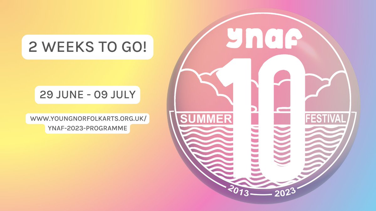 YN_AF's tweet photo. Just 2 weeks to go untill the luanch of #YNAF23! 👀 The YNAF 2023 programme provides great opportunities to showcase Norfolk’s young talent created by and for children and young people.

🎟️Booking is required for certain events.
📌Visit: https://t.co/Juppfd3ZPh https://t.co/xEE4pEOA7e