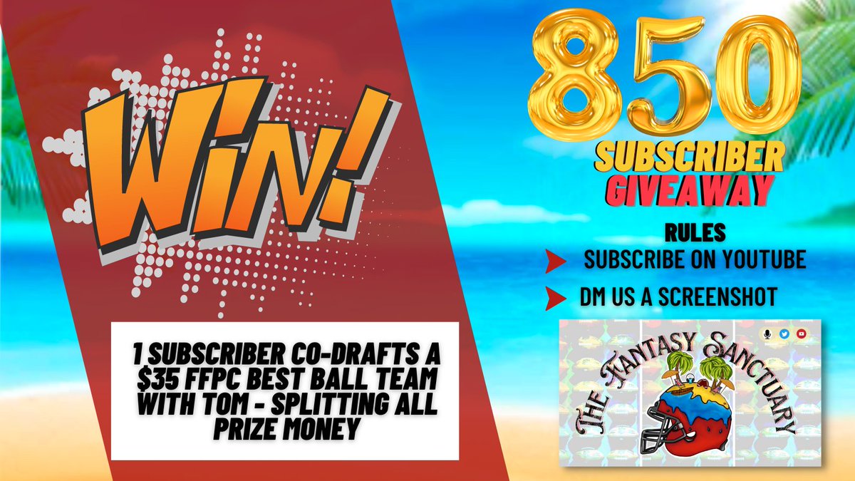 TheFFSanctuary's tweet photo. 🚨SUBSCRIBER GIVEAWAY!🚨

Want to win big in two easy steps???

1⃣ Subscribe on Youtube
2⃣ DM a screenshot

https://t.co/ePuiDV1FXA

When we hit 850 Subscribers, we'll choose one winner to Co-Draft a FFPC Superflex Team in a tournament with over $300k in prizes

@MyFantasyLeague https://t.co/K2kAizmgfw