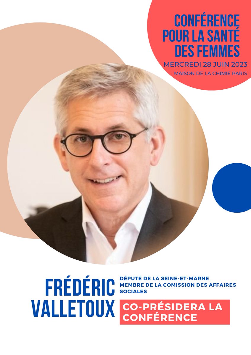 🗓️<a href="/fredvalletoux/">Frédéric Valletoux</a> député Seine-et-Marne, membre de la Com.  #affairessociales, coprésidera la 1e Conf #Sante #Femmes  le 28/06. Il interviendra lors du Débat sur la #prevention des #Cancer et l'accès aux soins. Programme complet -> lnkd.in/eTEfh-3E
#desertsmedicaux #soins