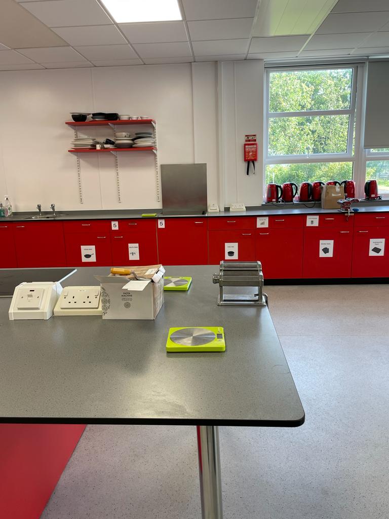 All set up and ready for Y9 to make fresh pasta! 🍝 #LadybridgeLearners #foodtechnology #practicallessons #pastamaking