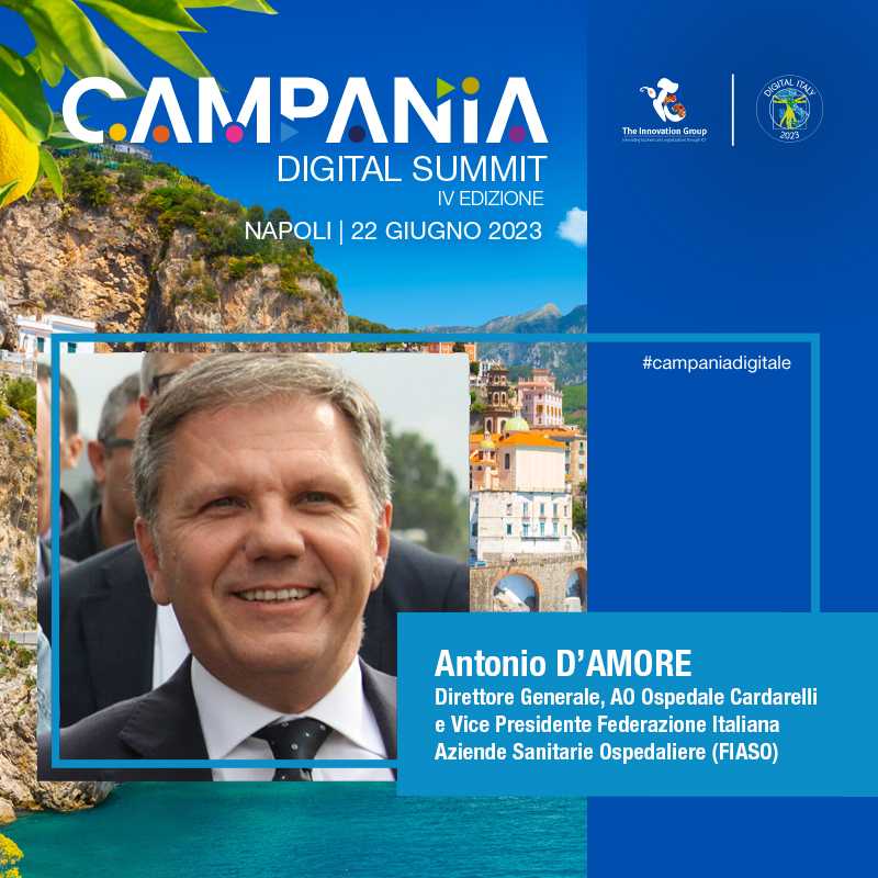 Antonio D’Amore, DG, Ospedale Cardarelli e Vice Presidente, <a href="/Fiaso_it/">Fiaso</a>, interviene al Campania Digital Summit. È relatore alla Sessione Parallela 1 sull'evoluzione della Sanità digitale in Campania - 11.30-13.30, Napoli.

Registrati: lnkd.in/dfchu7u5

#CampaniaDigitale